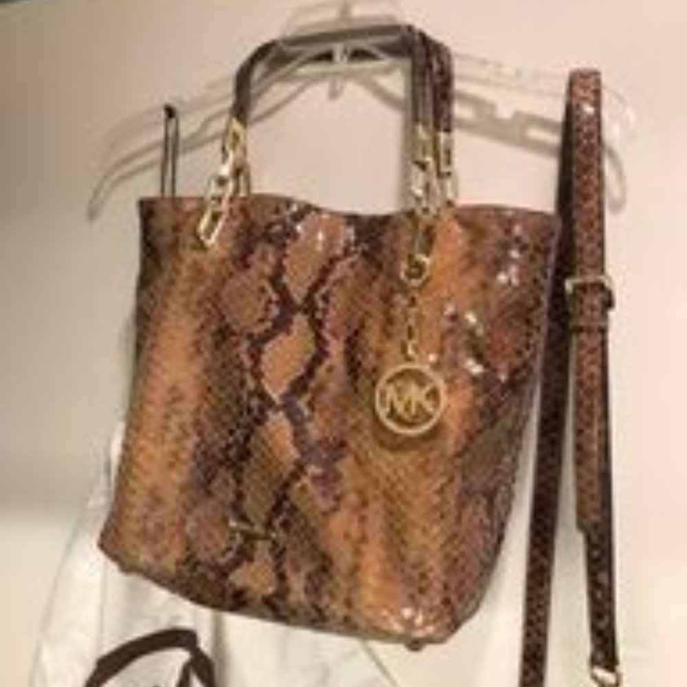 Michael Kors Lilly Sand/Brown Python Shoulder Bag - image 1
